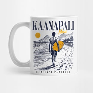 Vintage Surfing Kaanapali Beach Maui, Hawaii// Retro Surfer Sketch // Surfer's Paradise Mug